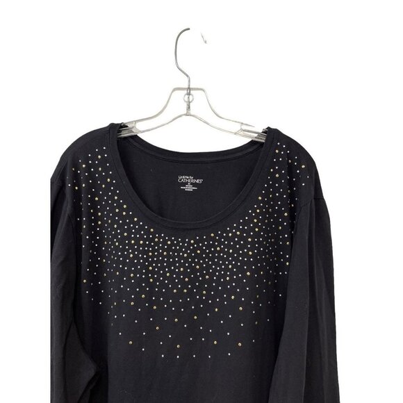 Liz & Me Catherines Knit Blouse 3X 26/28W Silver Rhinestone Studs Long Sleeves - Picture 3 of 8